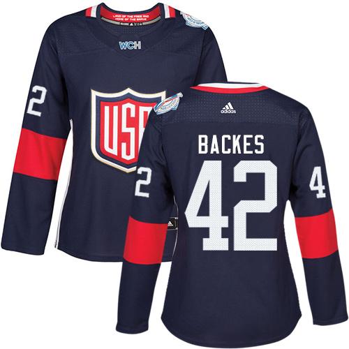 Team USA #42 David Backes Navy Blue 2016 World Cup Women's Stitched NHL Jersey - Click Image to Close